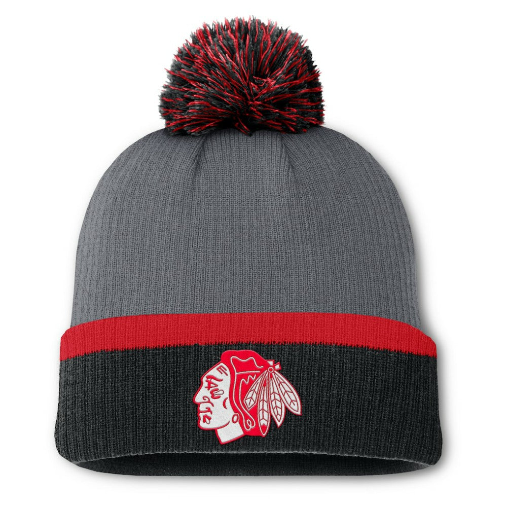 Chicago Blackhawks Fanatics Women's Cuffed Knit Hat with Pom - Charcoal - NHL 201193438