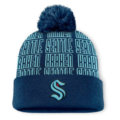 Seattle Kraken Fanatics Fundamental Empty Net Cuffed Knit Hat with Pom - Deep Sea Blue - NHL 201193632