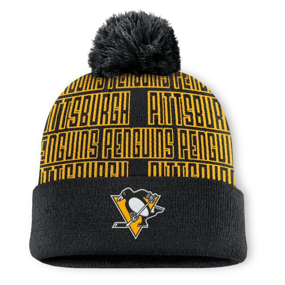 Pittsburgh Penguins Fanatics Fundamental Empty Net Cuffed Knit Hat with Pom - Black - NHL 201193637