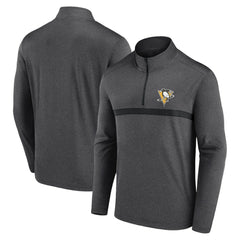 Pittsburgh Penguins Logo Athletic Head-to-Head Raglan Quarter-Zip Top - Heather Charcoal - NHL 201194818