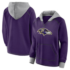 Baltimore Ravens Logo Athletic Women's Boom Fleece Pullover V-Neck Hoodie Purple