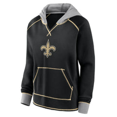 New Orleans Saints Logo Athletic Women's Boom Fleece Pullover V-Neck Hoodie Black
