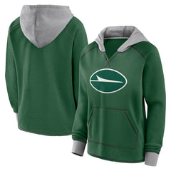 New York Jets Logo Athletic Women's Boom Fleece Pullover V-Neck Hoodie Green