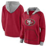 San Francisco 49ers Logo Athletic Women's Boom Fleece Pullover V-Neck Hoodie Scarlet