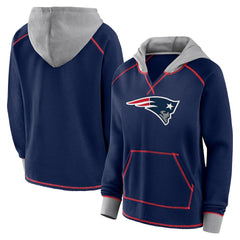 New England Patriots Logo Athletic Women's Boom Fleece Pullover V-Neck Hoodie Navy