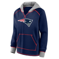 New England Patriots Logo Athletic Women's Boom Fleece Pullover V-Neck Hoodie Navy