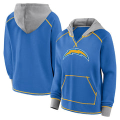 Los Angeles Chargers Logo Athletic Women's Boom Fleece Pullover V-Neck Hoodie Powder Blue