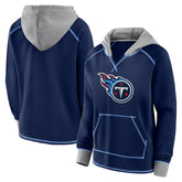 Tennessee Titans Logo Athletic Women's Boom Fleece Pullover V-Neck Hoodie Navy
