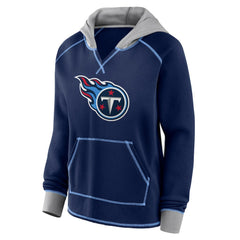 Tennessee Titans Logo Athletic Women's Boom Fleece Pullover V-Neck Hoodie Navy