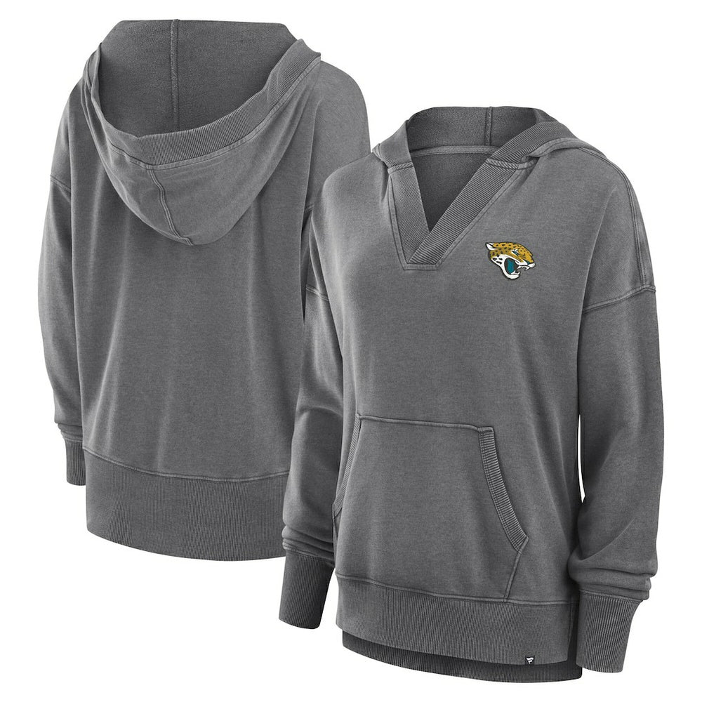 Fanatics Jacksonville Jaguars Women's Initiative Snow Wash French Terry V-Neck Pullover Hoodie Heather Charcoal