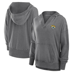 Fanatics Jacksonville Jaguars Women's Initiative Snow Wash French Terry V-Neck Pullover Hoodie Heather Charcoal