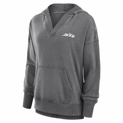 Fanatics New York Jets Women's Initiative Snow Wash French Terry V-Neck Pullover Hoodie Heather Charcoal