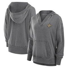 Fanatics New Orleans Saints Women's Initiative Snow Wash French Terry V-Neck Pullover Hoodie Heather Charcoal