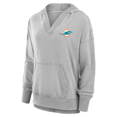 Fanatics Miami Dolphins Women's Initiative Snow Wash French Terry V-Neck Pullover Hoodie Heather Gray