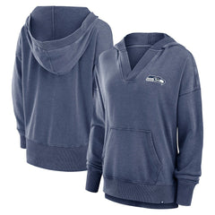 Fanatics Seattle Seahawks Women's Initiative Snow Wash French Terry V-Neck Pullover Hoodie Heather College Navy
