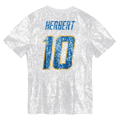Justin Herbert Los Angeles Chargers Girls Youth Sequin V-Neck Fashion Jersey Powder Blue