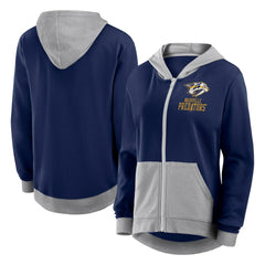 Nashville Predators Logo Athletic Women's Hit It French Terry Full-Zip Hoodie - Navy - NHL 201195266