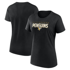 Pittsburgh Penguins Logo Athletic Women's Launch Scoop Neck T-Shirt - Black - NHL 201195286