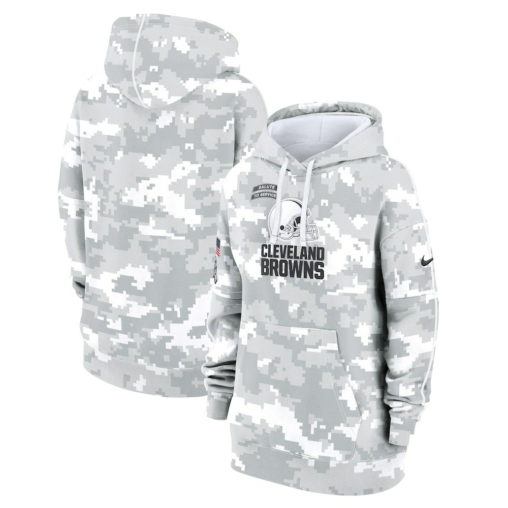 Nike Cleveland Browns Women's 2024 Salute To Service Club Fleece Oversized Pullover Hoodie Arctic Camo
