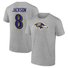 Lamar Jackson Baltimore Ravens Icon Player Name & Number T-Shirt Gray