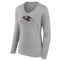 Lamar Jackson Baltimore Ravens Women's Icon Player Name & Number Long Sleeve V-Neck T-Shirt Gray