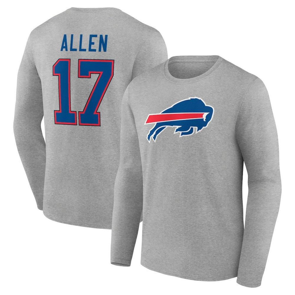 Josh Allen Buffalo Bills Icon Player Name & Number Long Sleeve T-Shirt Gray