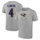 Zay Flowers Baltimore Ravens Icon Player Name & Number T-Shirt Gray