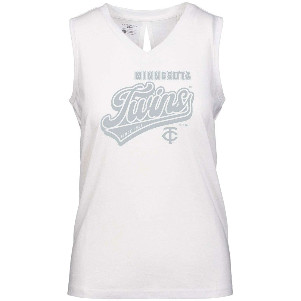 Minnesota Twins Levelwear Women's Paisley Sweep V-Neck Tank Top - White - MLB Lifestyle