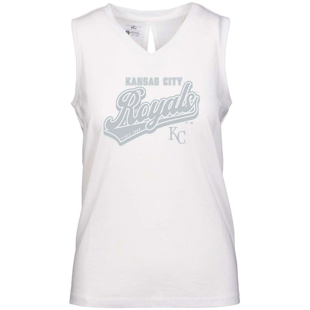 Kansas City Royals Levelwear Women's Paisley Sweep V-Neck Tank Top - White - MLB Lifestyle