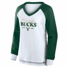 Milwaukee Bucks Women's Open Lane Waffle Long Sleeve V-Neck T-Shirt White | Fanatics for sale