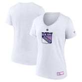 New York Rangers Fanatics Women's 2024 Hockey Fights Cancer V-Neck T-Shirt - White - NHL 201204283