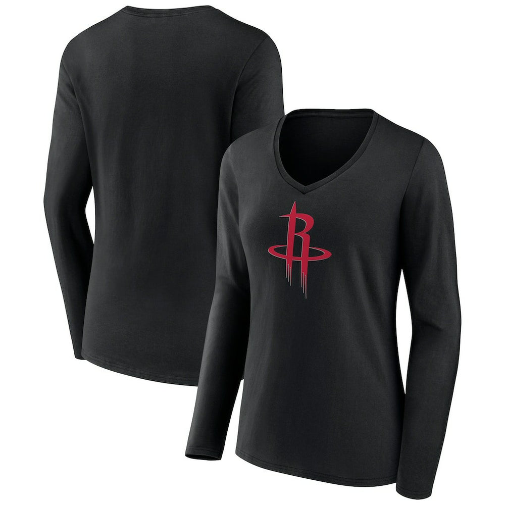 Houston Rockets Women's Primary Logo Long Sleeve V-Neck T-Shirt Black