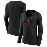 Houston Rockets Women's Primary Logo Long Sleeve V-Neck T-Shirt Black