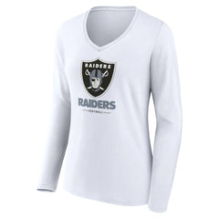 Las Vegas Raiders Women's Team Lockup Long Sleeve V-Neck T-Shirt White