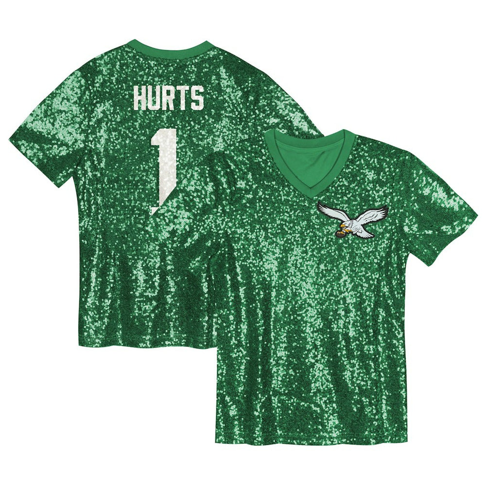 Jalen Hurts Philadelphia Eagles Girls Youth Sequin V-Neck Fashion Jersey Kelly Green