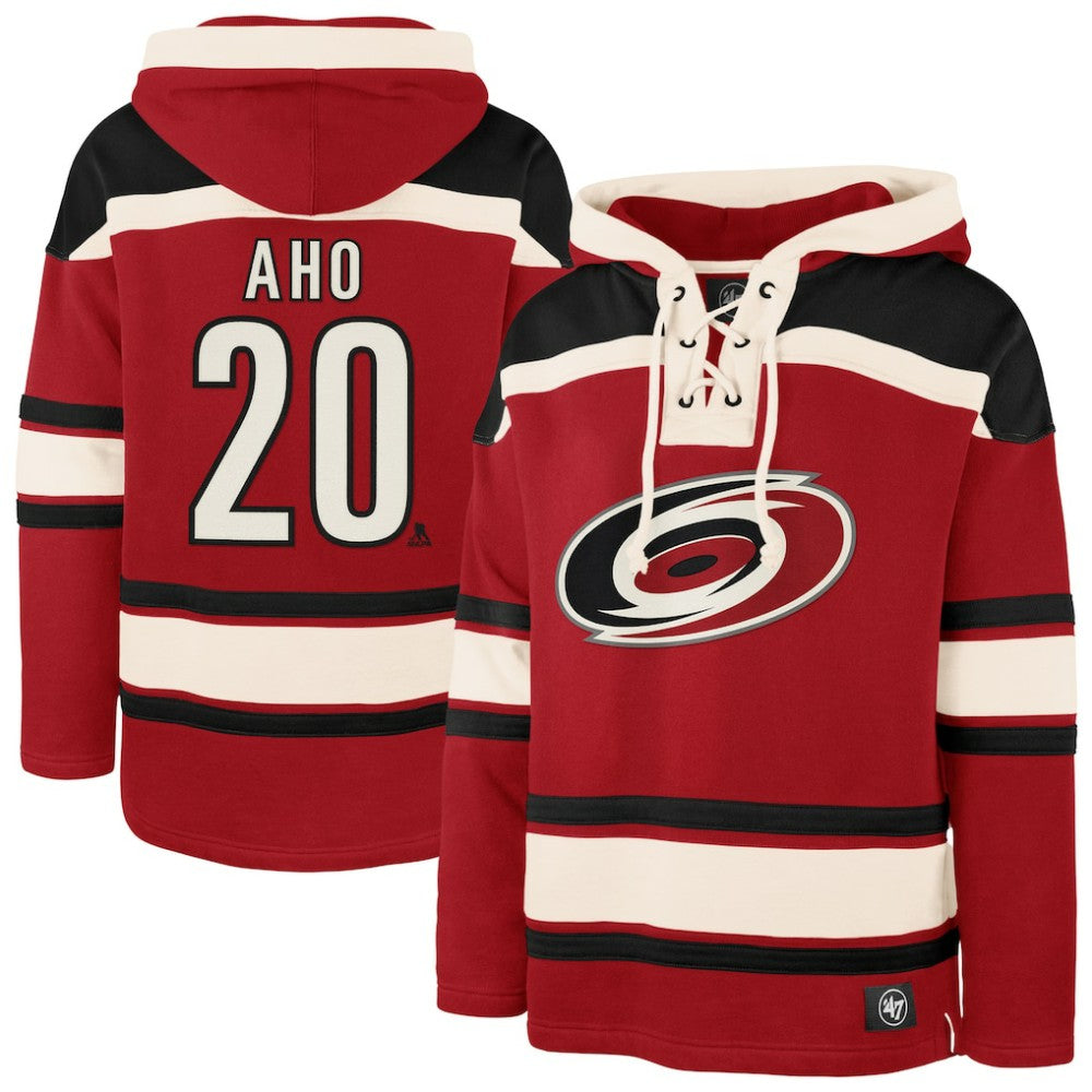 Sebastian Aho Carolina Hurricanes '47 Player Name & Number Lacer Pullover Hoodie - Red - NHL 201242062