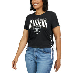 Las Vegas Raiders WEAR by Erin Andrews Women's Lace Up Side Modest Cropped T-Shirt Black