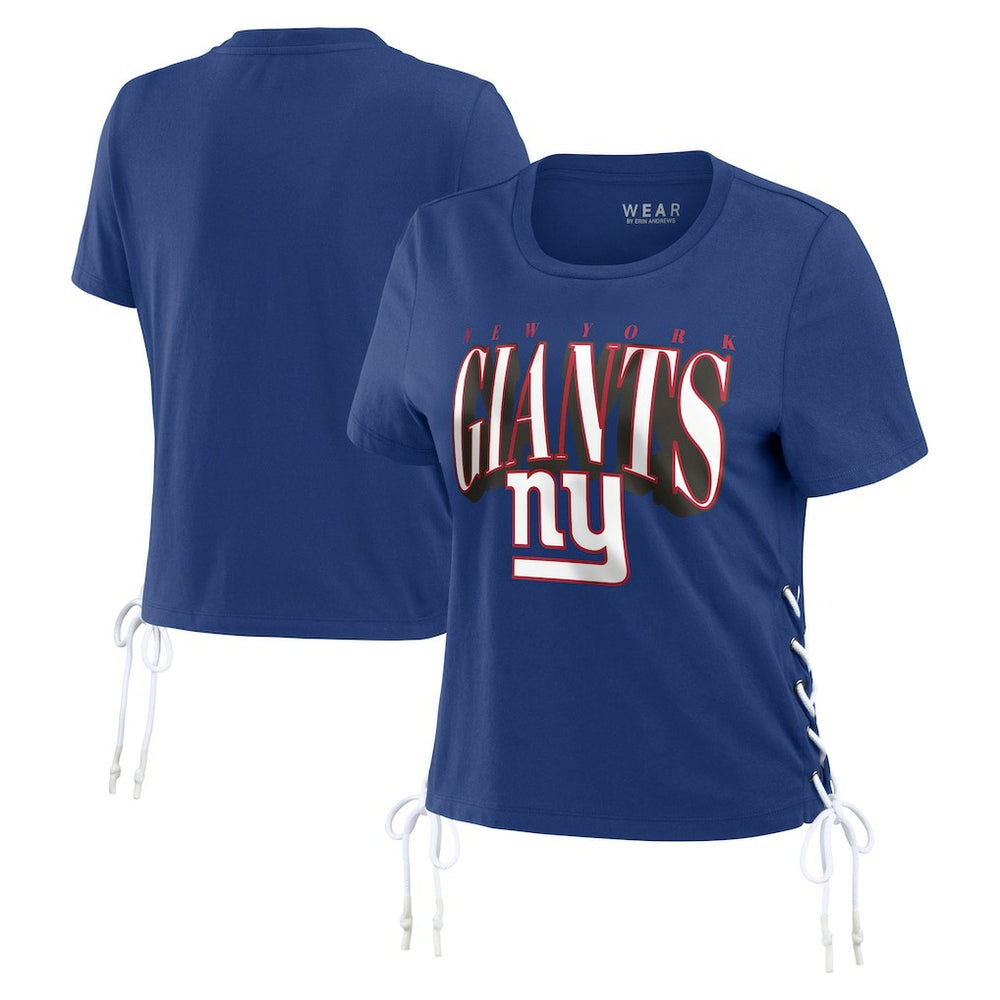 New York Giants WEAR by Erin Andrews Women's Lace Up Side Modest Cropped T-Shirt Royal