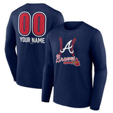 Atlanta Braves Personalized Name & Number Fastball Long Sleeve T-Shirt - Navy - MLB on Sale