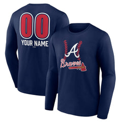Atlanta Braves Personalized Name & Number Fastball Long Sleeve T-Shirt - Navy - MLB on Sale
