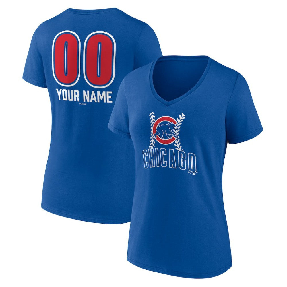 Chicago Cubs Women's Personalized Name & Number Fastball V-Neck T-Shirt - Royal - MLB Sale