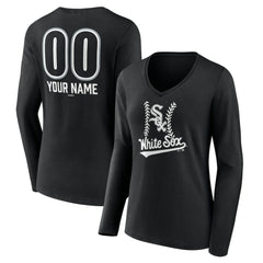 Chicago White Sox Women's Personalized Name & Number Fastball Long Sleeve V-Neck T-Shirt - Black - MLB Lifestyle
