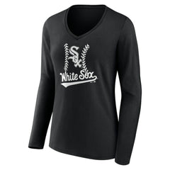 Chicago White Sox Women's Personalized Name & Number Fastball Long Sleeve V-Neck T-Shirt - Black - MLB Lifestyle