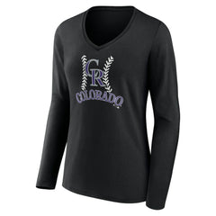 Colorado Rockies Women's Personalized Name & Number Fastball Long Sleeve V-Neck T-Shirt - Black - MLB Sale