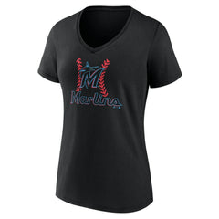Miami Marlins Women's Personalized Name & Number Fastball V-Neck T-Shirt - Black - MLB Discount