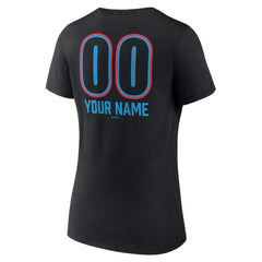 Miami Marlins Women's Personalized Name & Number Fastball V-Neck T-Shirt - Black - MLB Discount