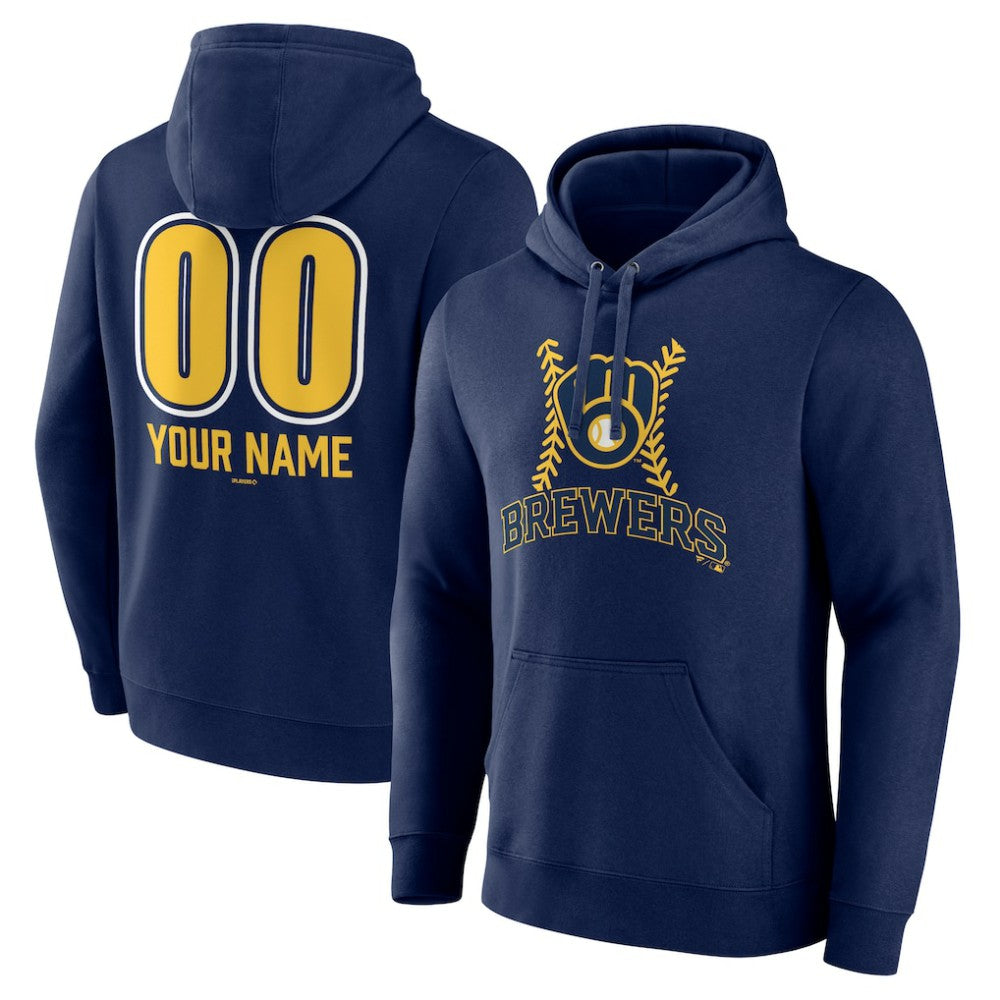 Milwaukee Brewers Personalized Name & Number Fastball Pullover Hoodie - Navy - MLB Lifestyle
