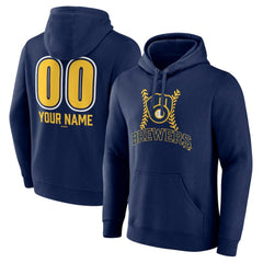 Milwaukee Brewers Personalized Name & Number Fastball Pullover Hoodie - Navy - MLB Lifestyle