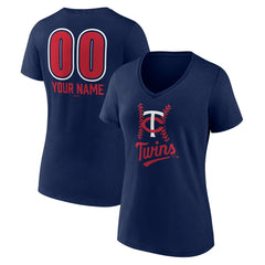 Minnesota Twins Women's Personalized Name & Number Fastball V-Neck T-Shirt - Navy - MLB on Sale