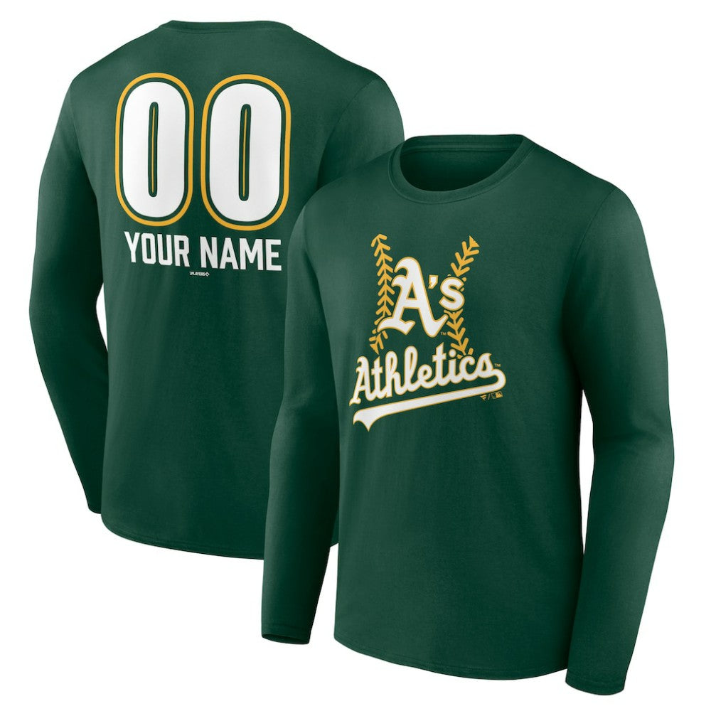 Athletics Personalized Name & Number Fastball Long Sleeve T-Shirt - Green - MLB Discount